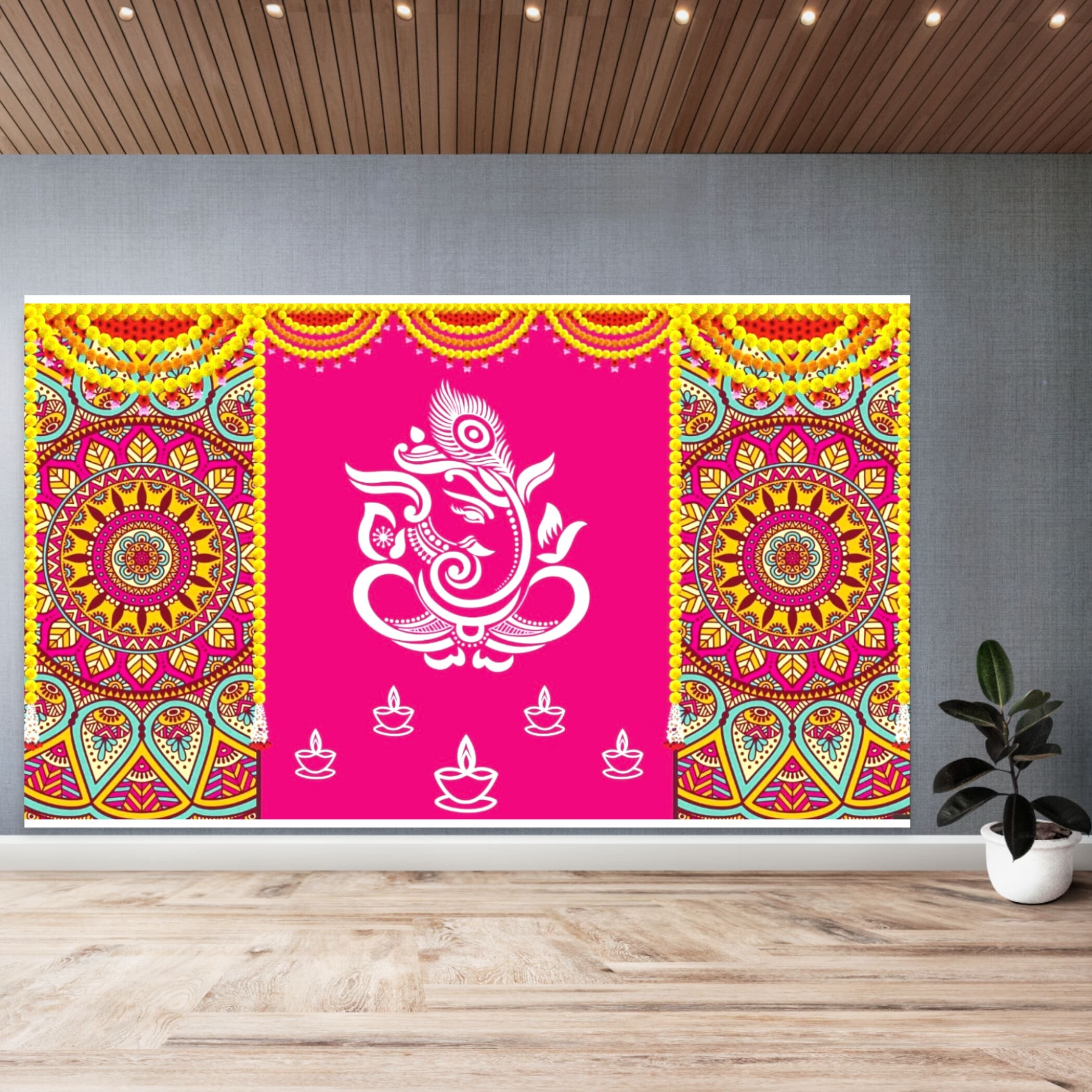 Ganesh backdrop pooja cloth traditional decor indian