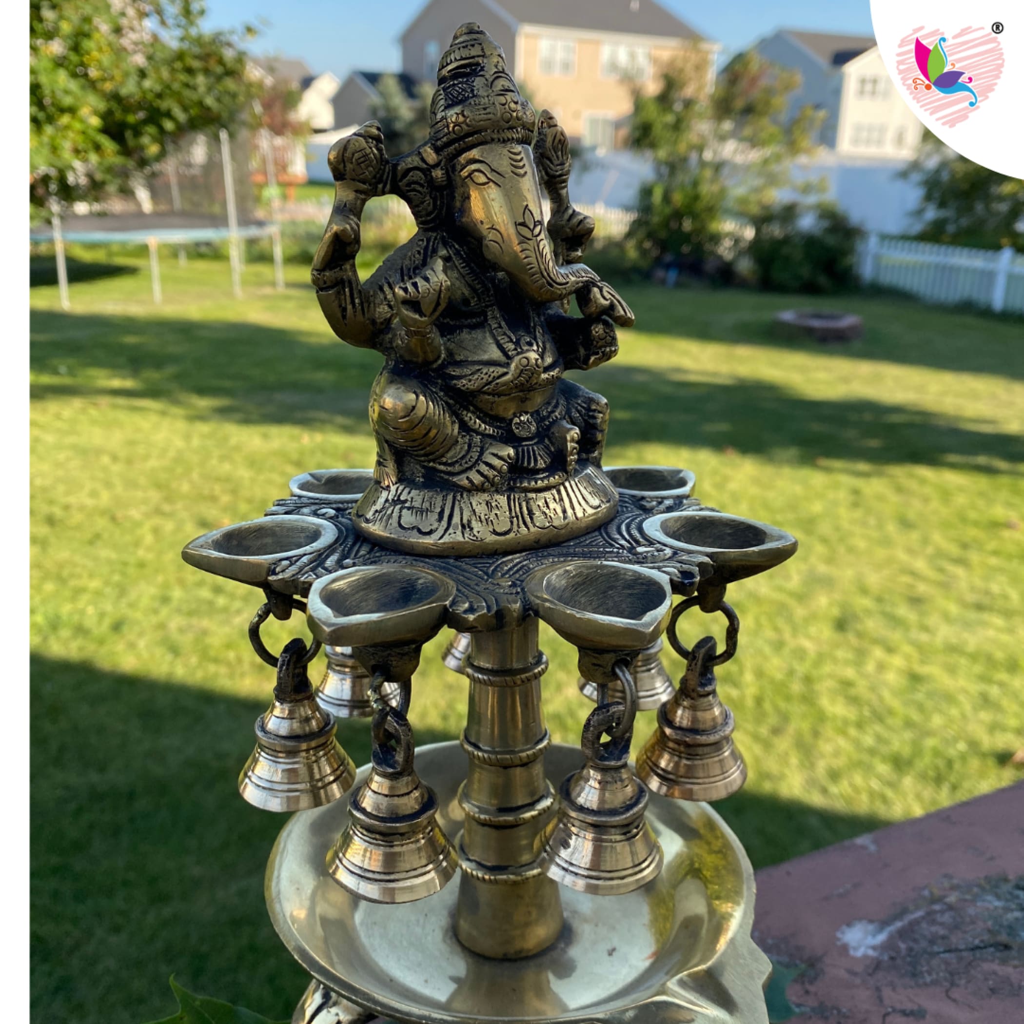 Ganesh brass oil tall diya for home decor samai diwali lamp