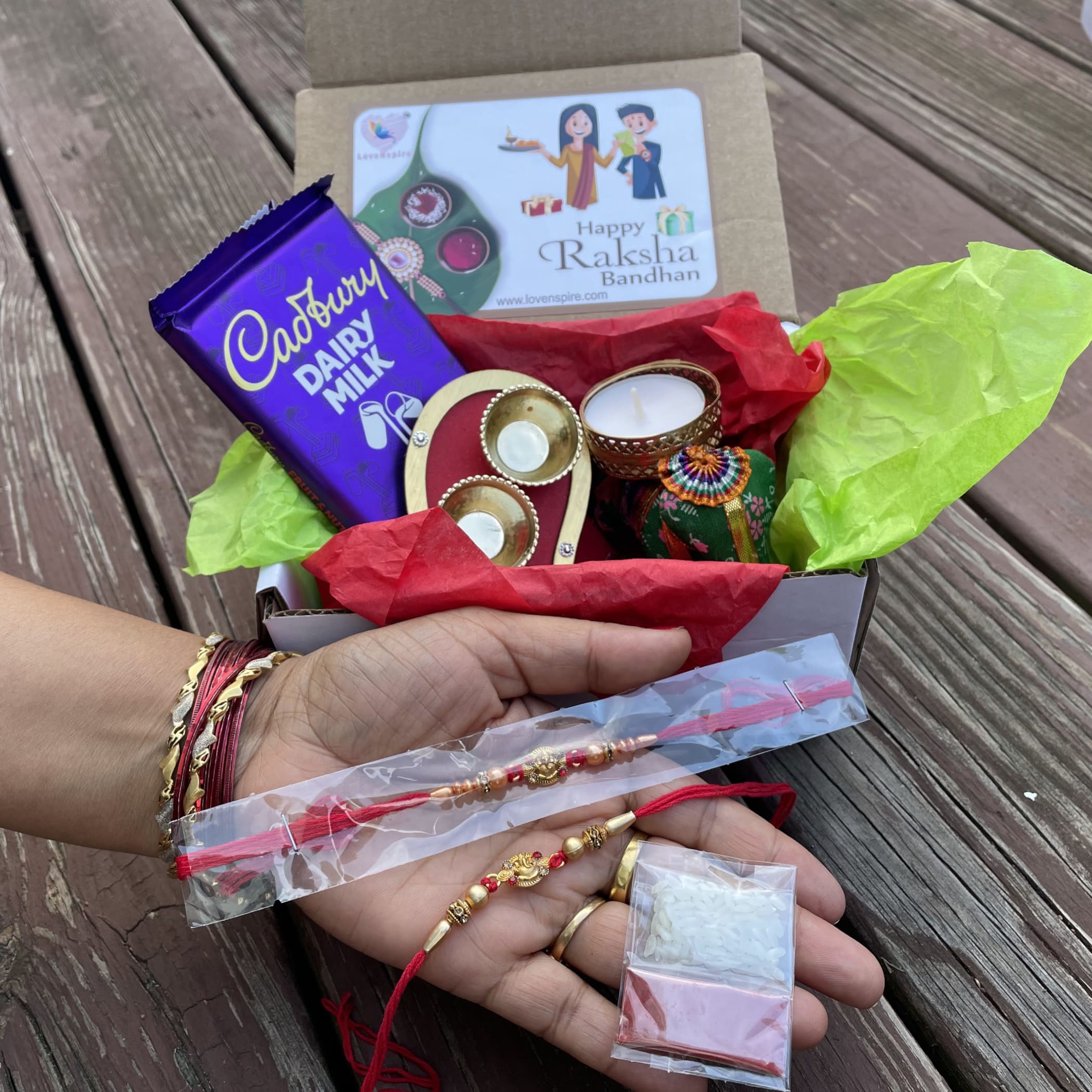 Ganesh rakhi bracelet hamper for brother modern gift -