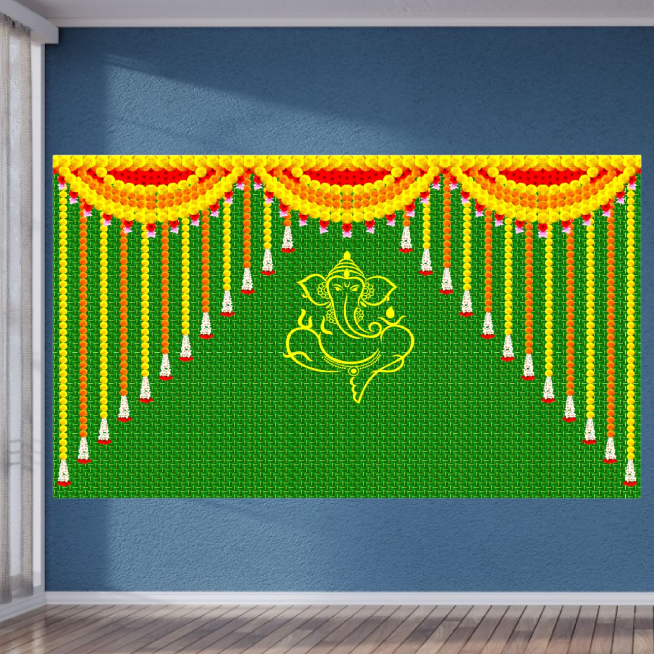 Ganesh with marigold 5x8 feet backdrop indian traditional