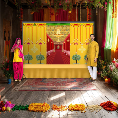 Ganesha backdrop indian traditional cloth 5x8 feet pooja