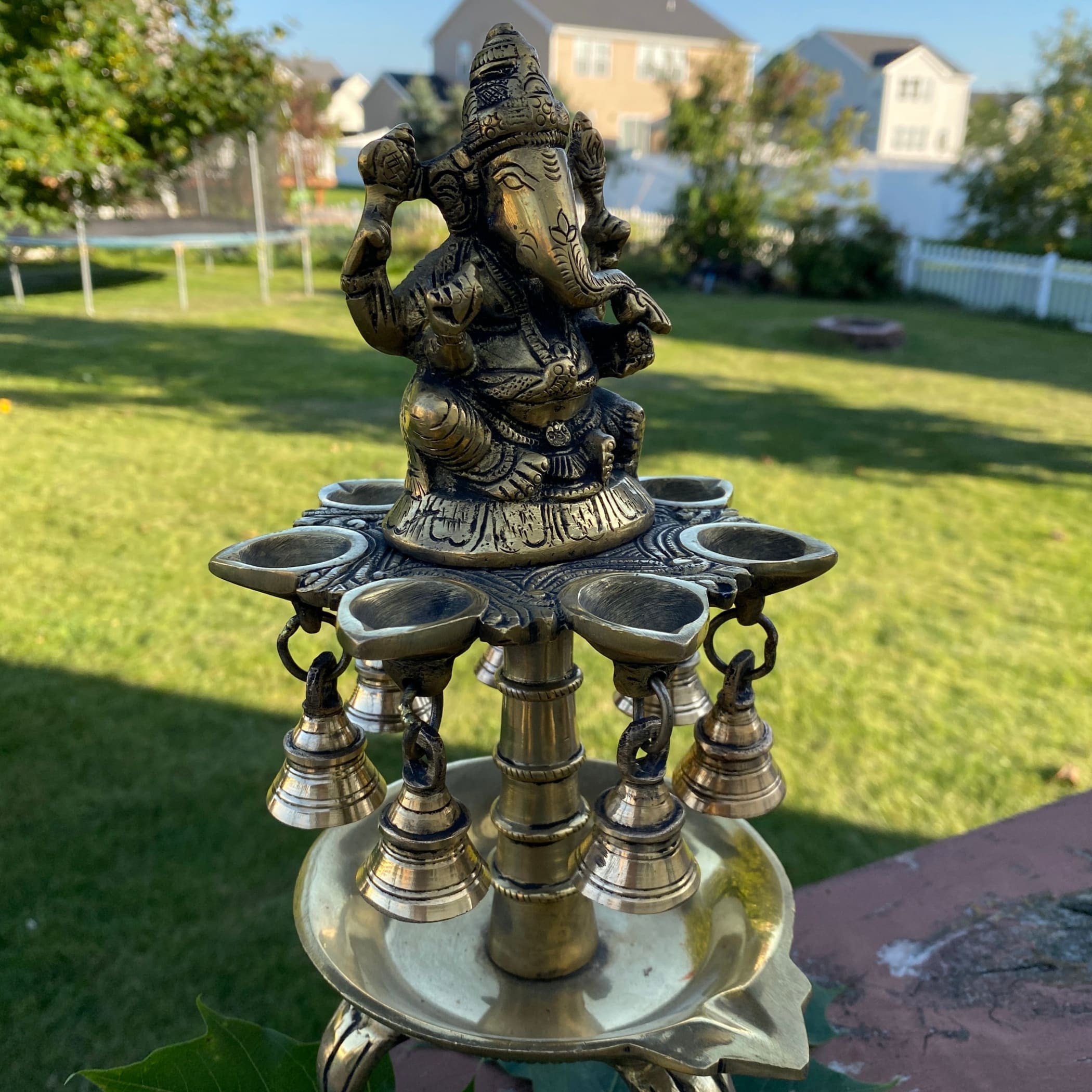 Ganesha brass oil tall diya samai diwali decor lamp altar