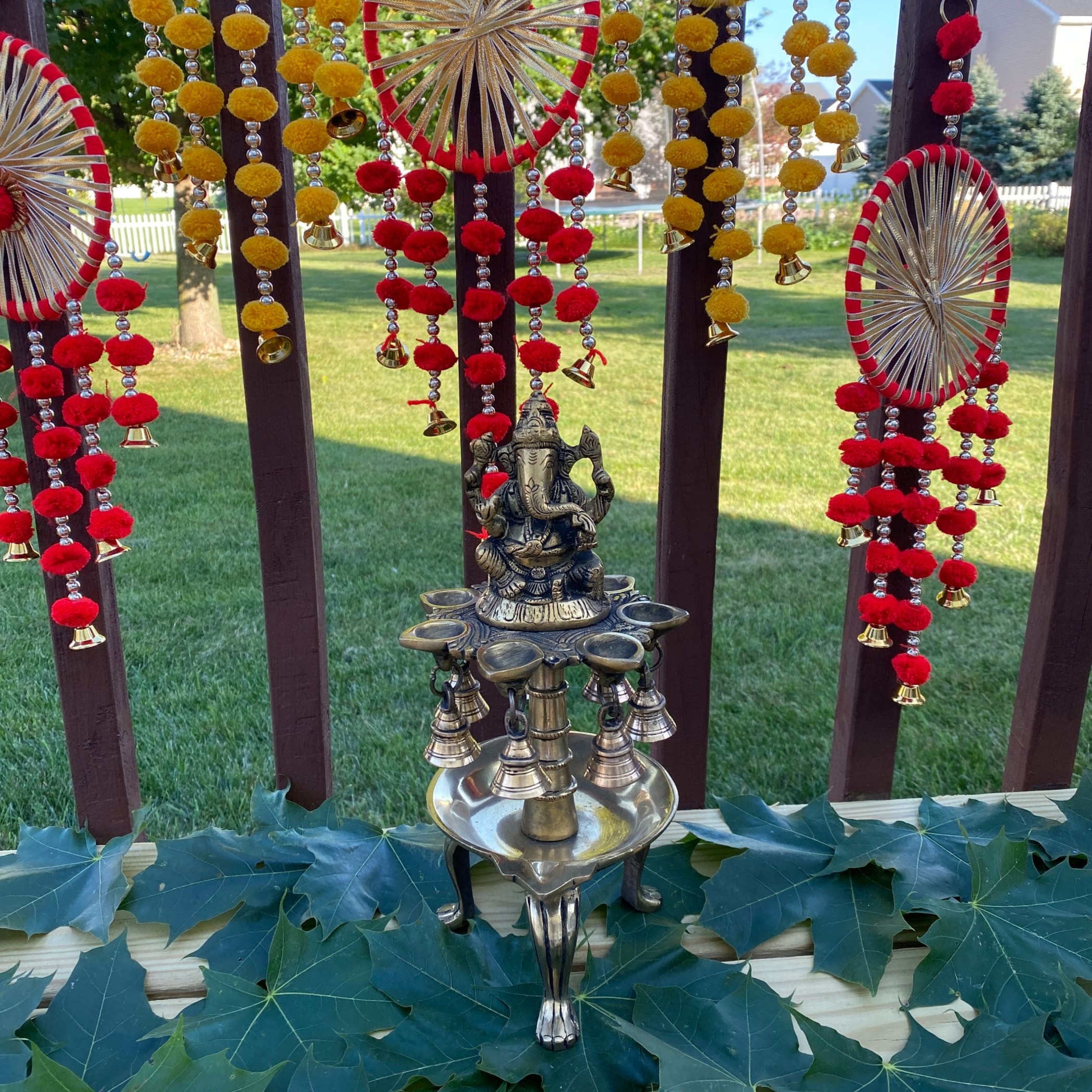 Ganesha brass oil tall diya samai diwali decor lamp altar