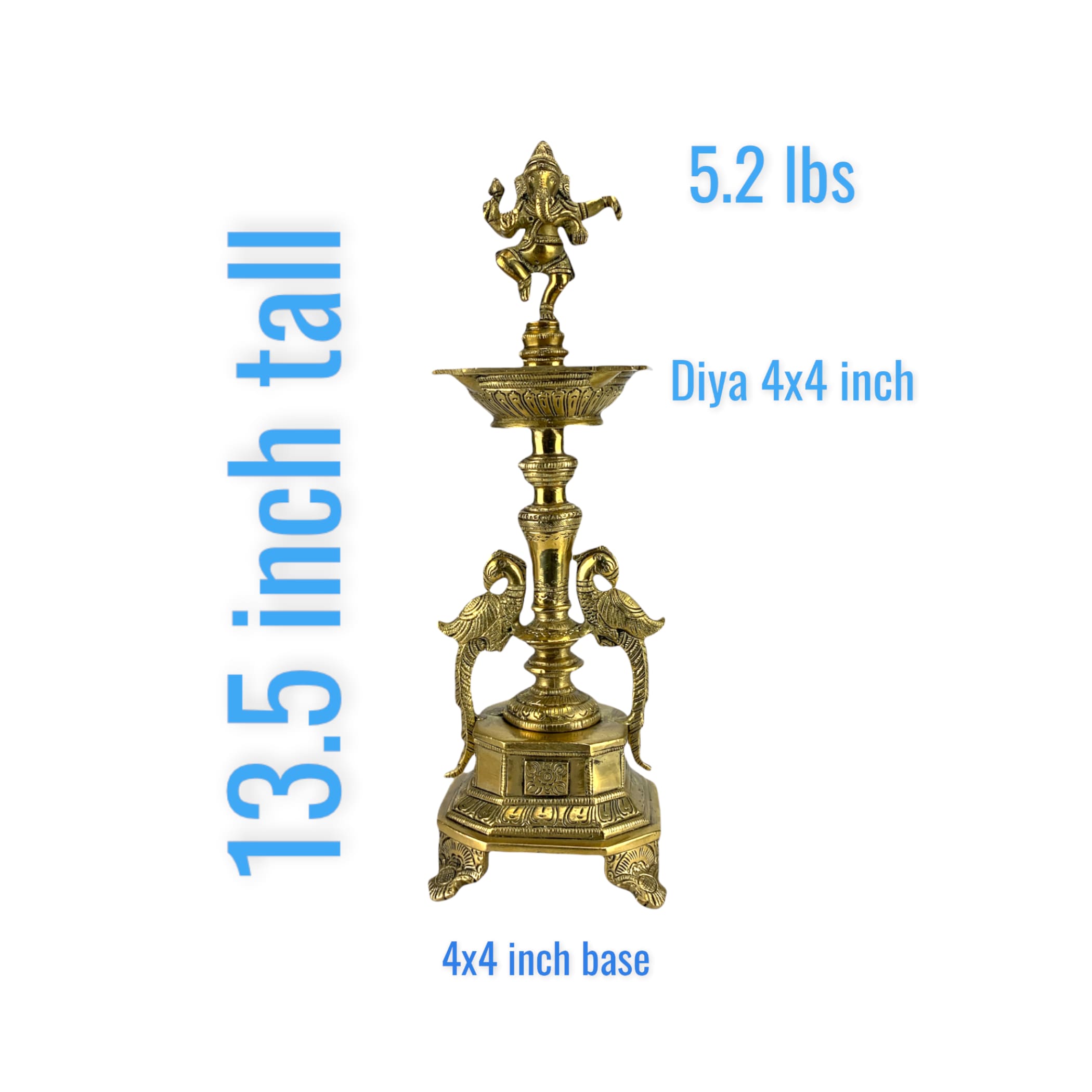 Ganesha Brass Oil Tall Diya Samai Diwali Decor Lamp Altar