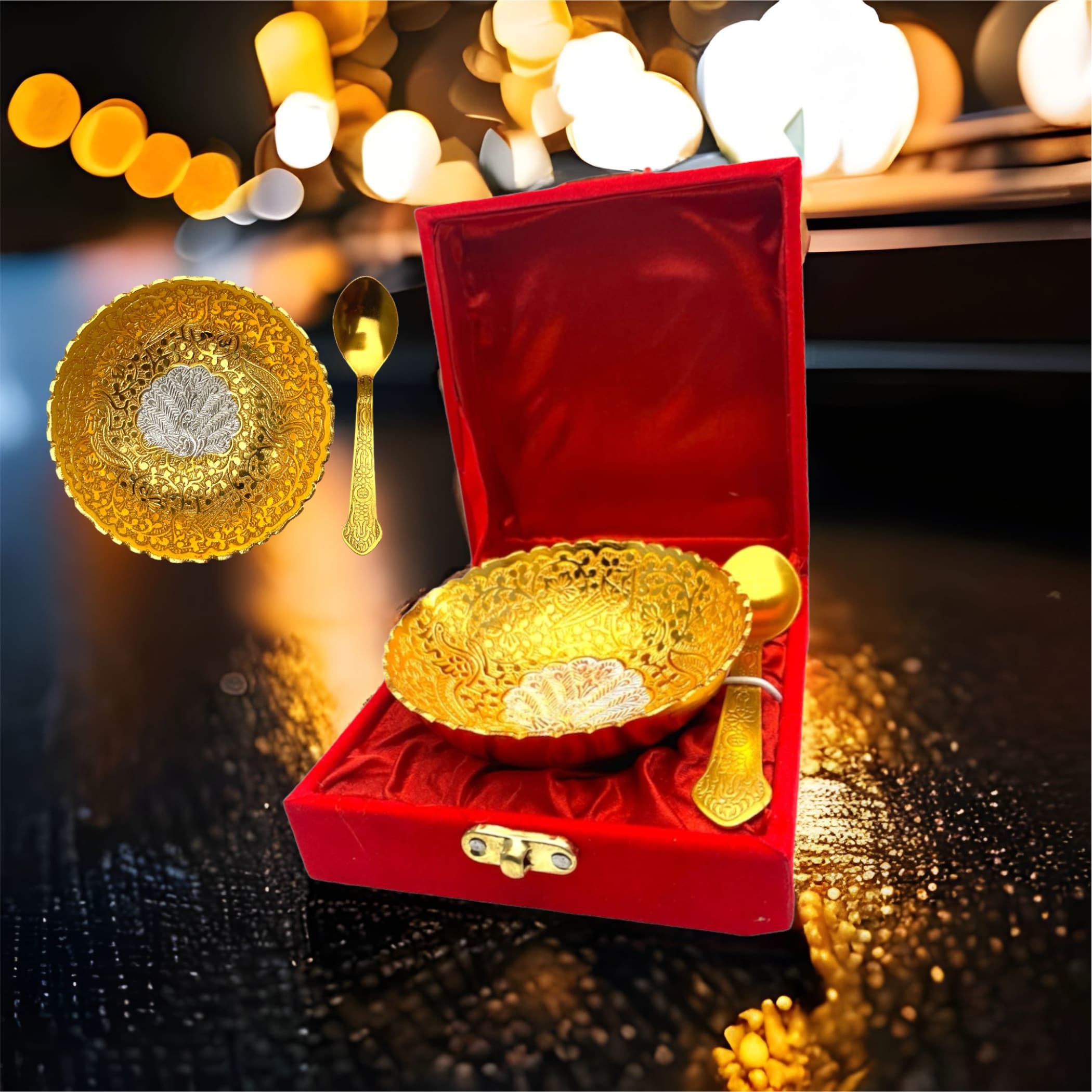 Gold silver plated bowl eid gift box mubarak ramadan islamic