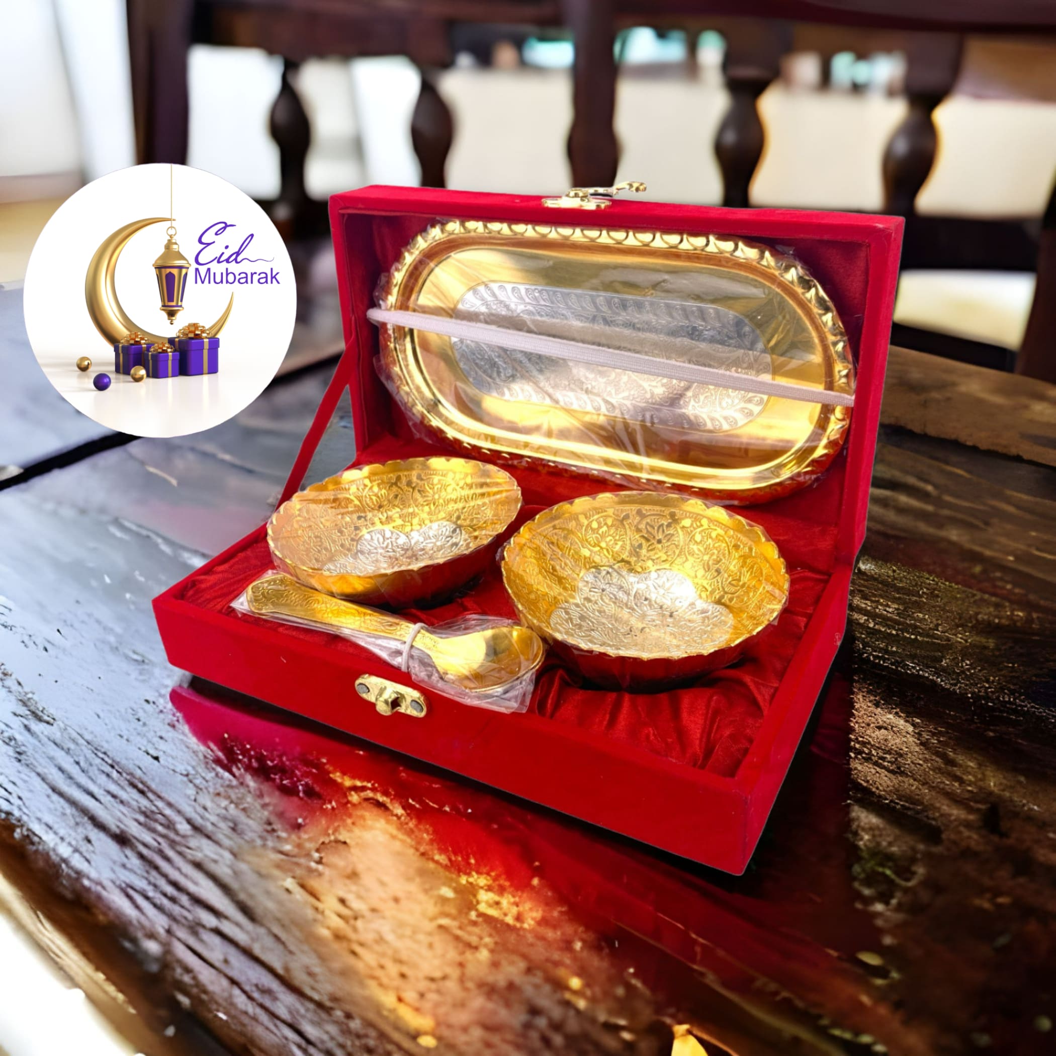 Gold silver plated bowl eid gift box mubarak ramadan islamic
