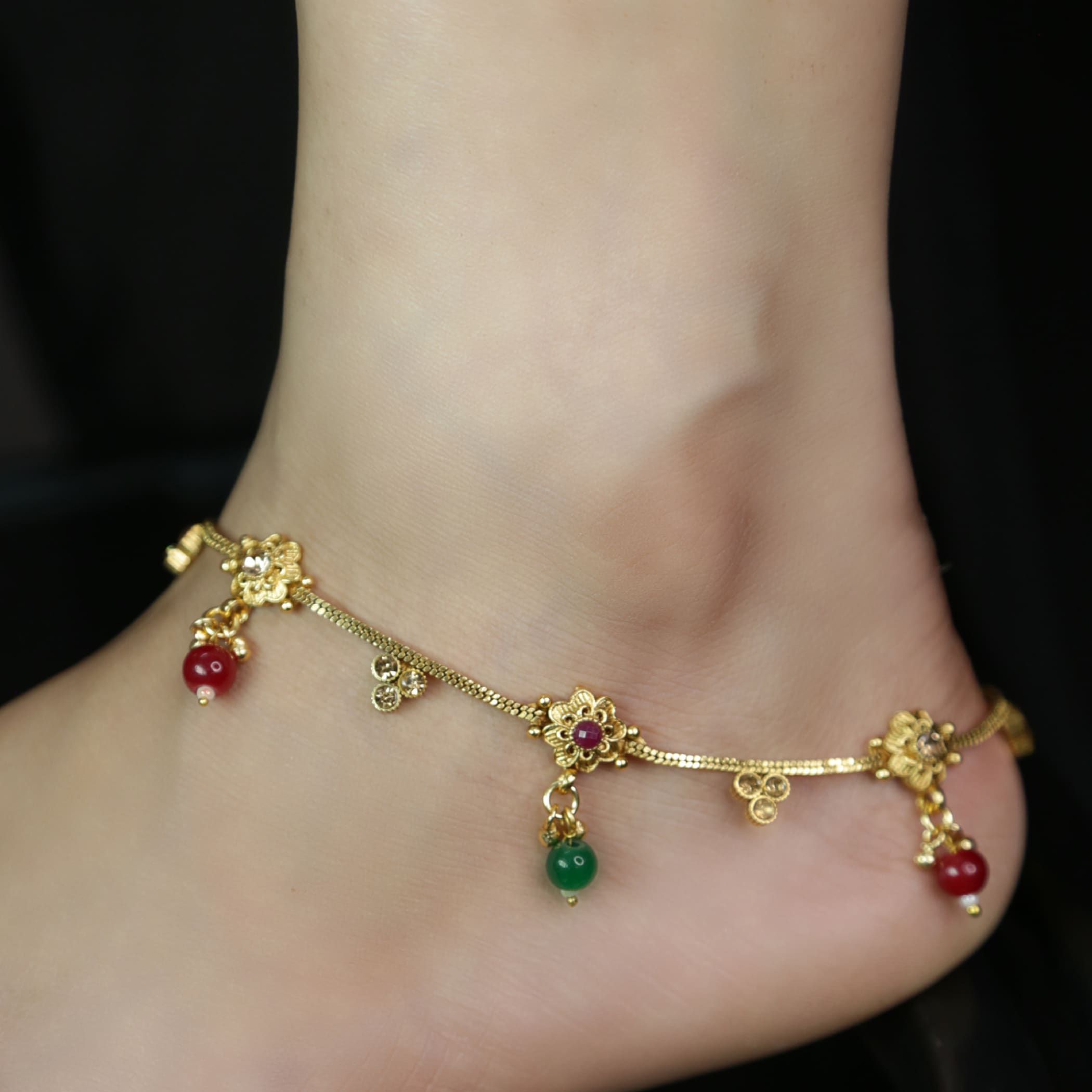 Golden foot anklet gold chain pearl trendy payal panjeb
