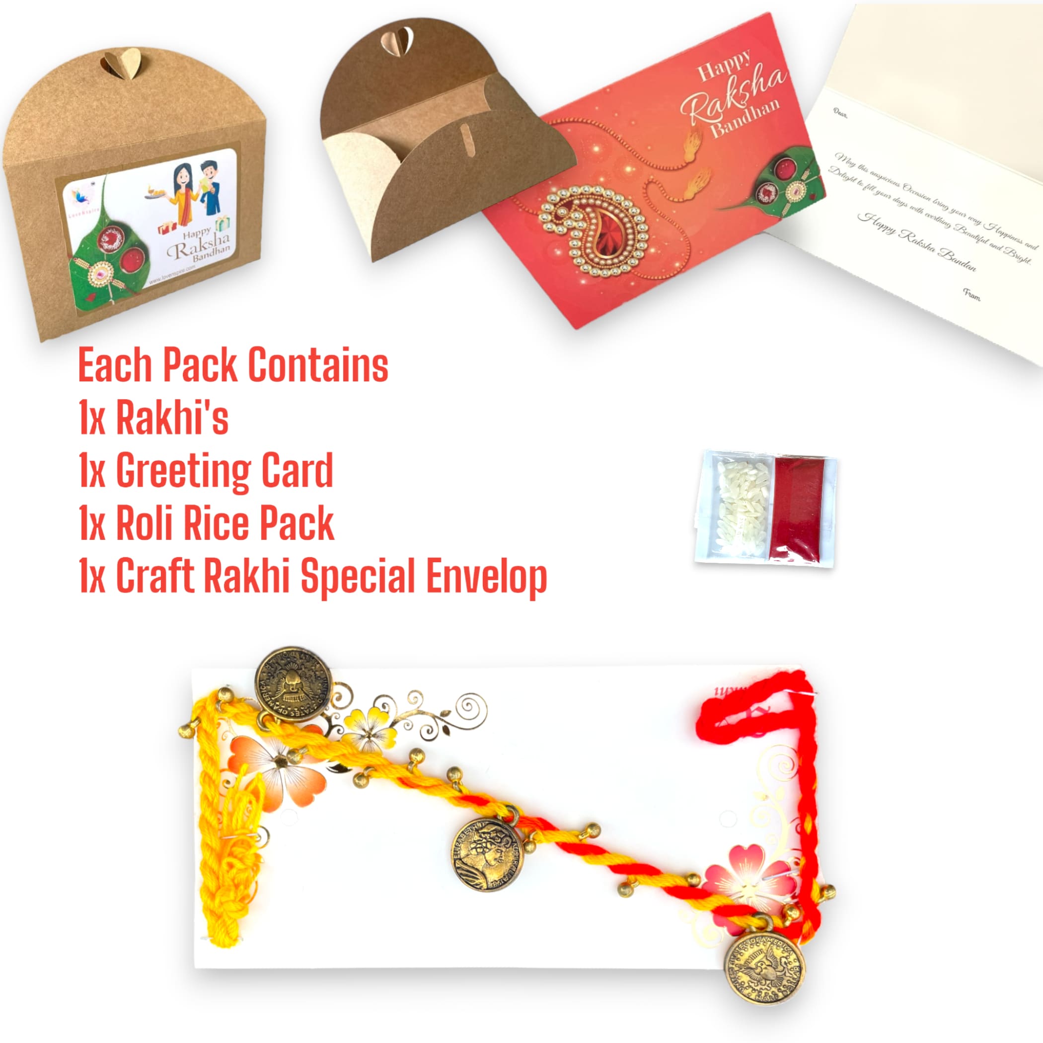 Golden pendent rakhi for brother sister card bracelet gift