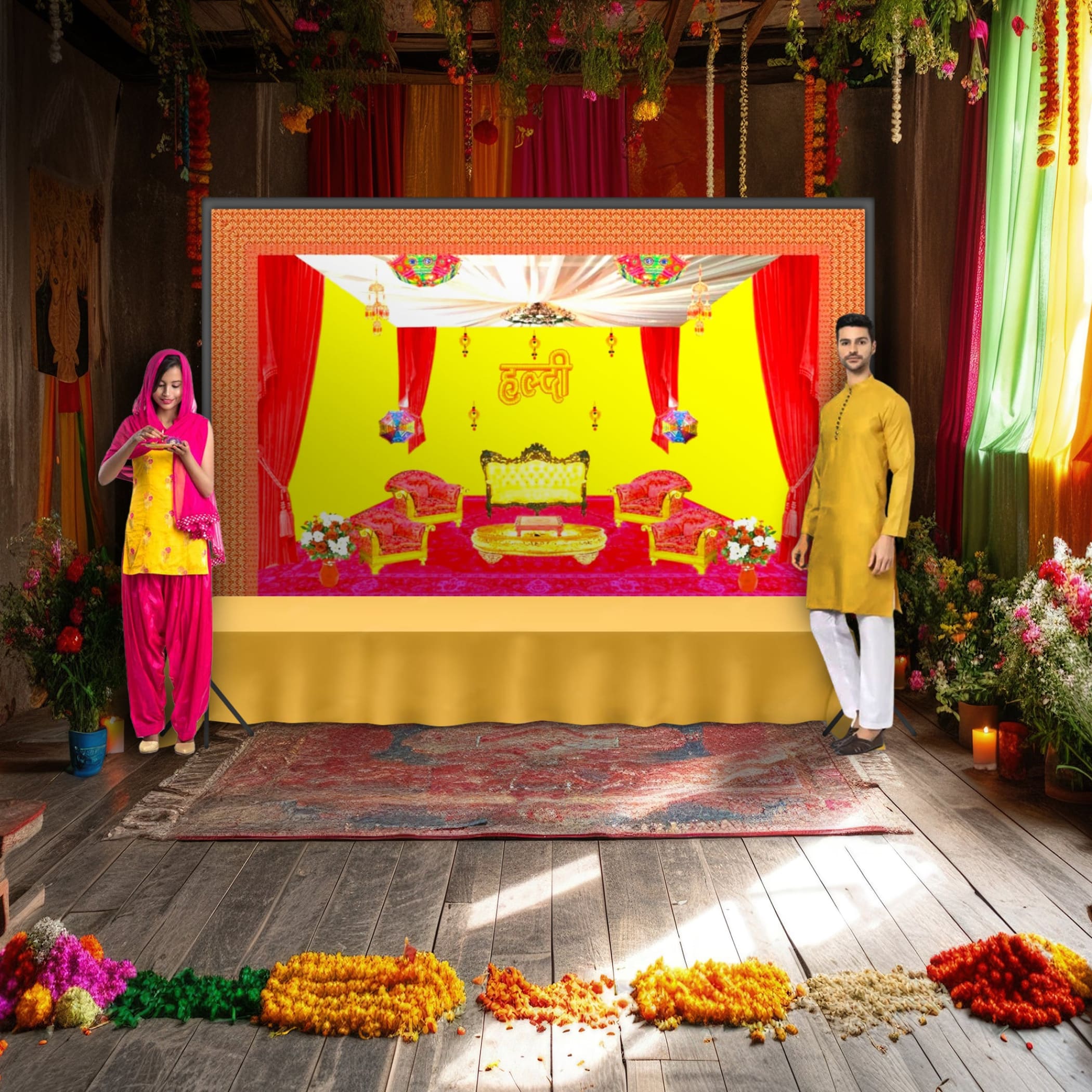 Haldi ceremony backdrop indian traditional cloth 5x8 feet