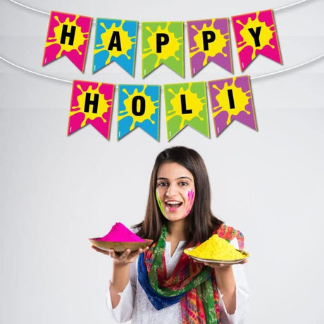 Happy holi banners festival of colors indian colorful