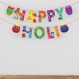 Happy holi banners indian festival colorful bunting diy