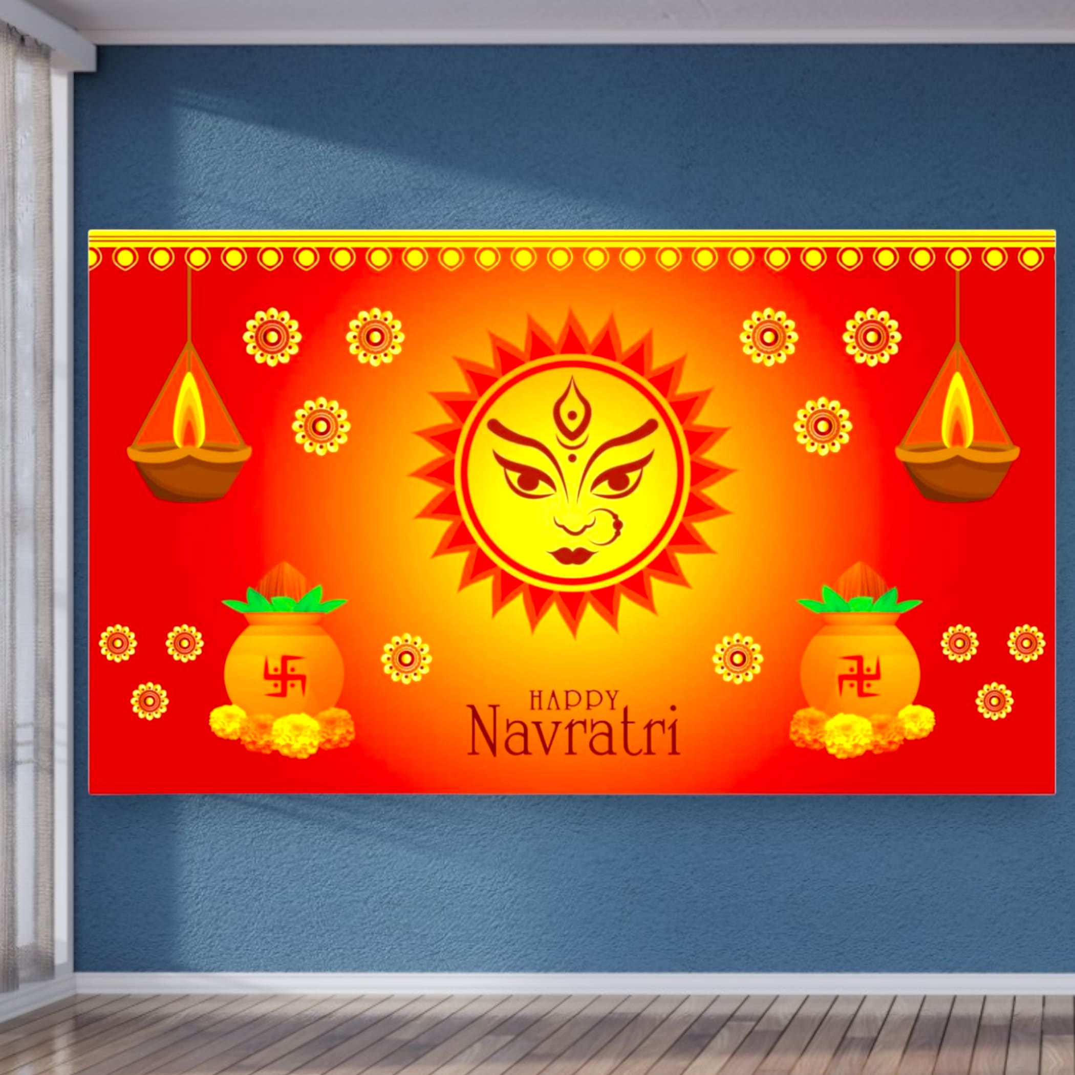 Happy Navratri Banner Decor Backdrop Indian Wall Hindu