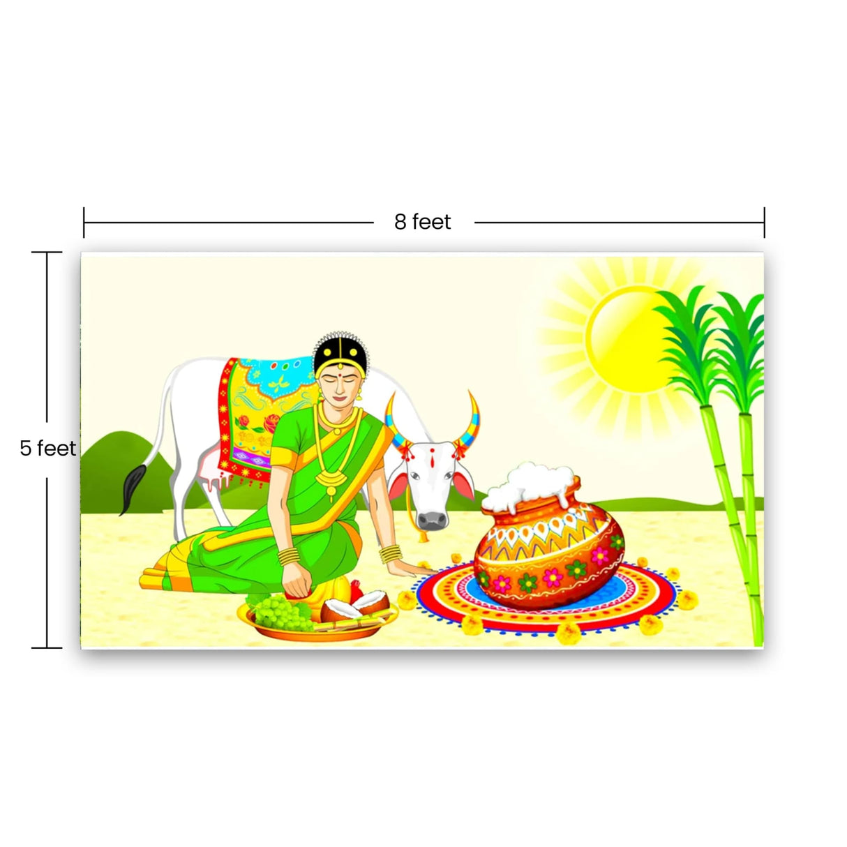 Happy pongal banner indian traditional cloth 5x8 feet