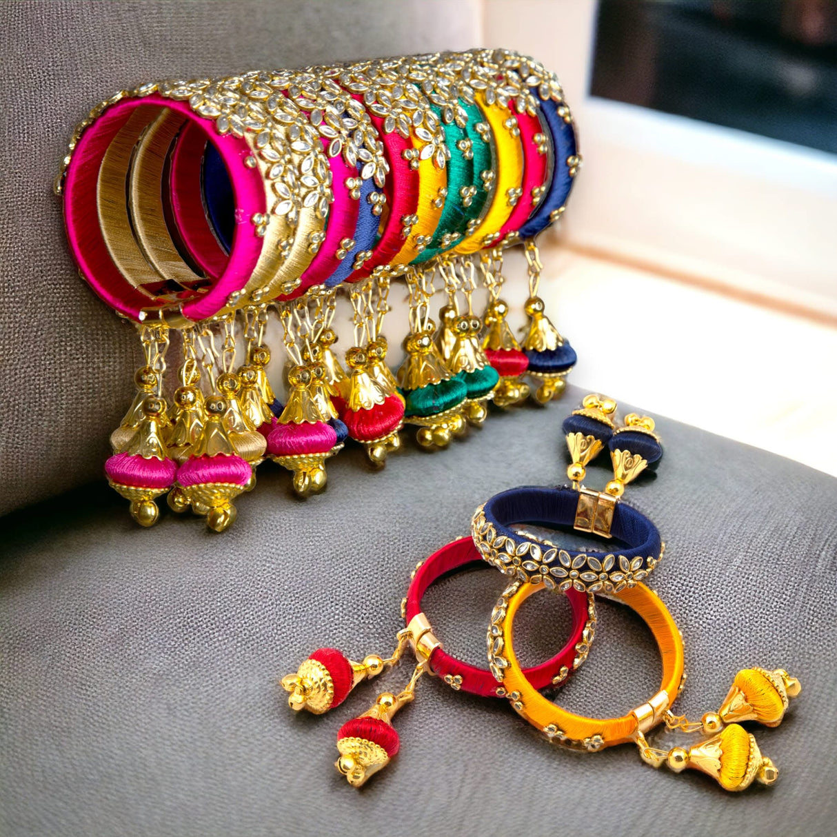 Silk thread bangles designer kundan bangle bracelet set