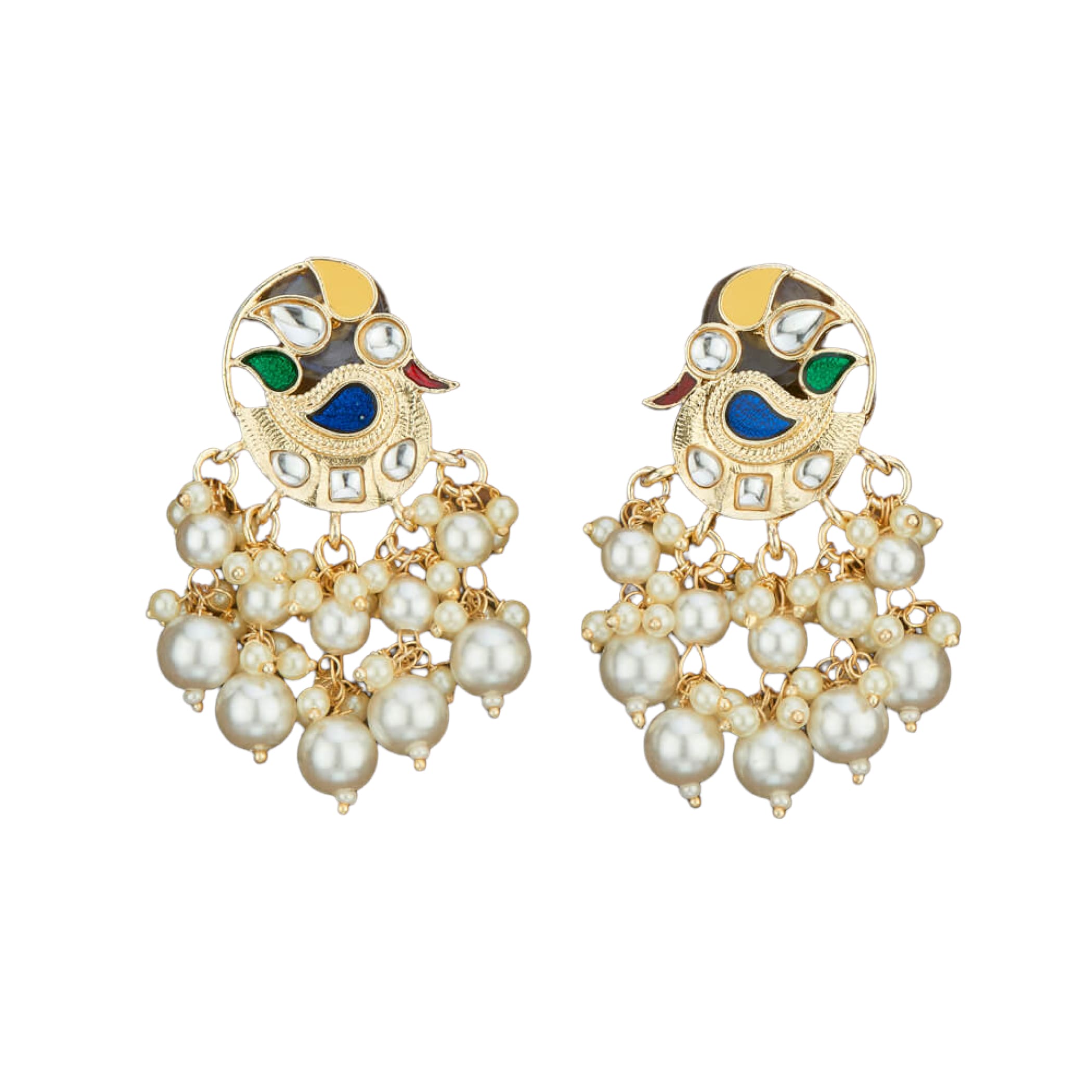 Indian earrings peacock kundan pearl bollywood jhumka