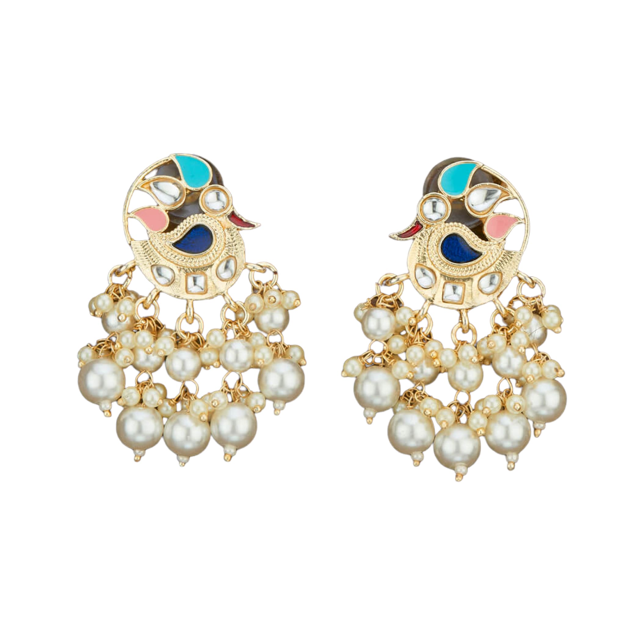 Indian earrings peacock kundan pearl bollywood jhumka