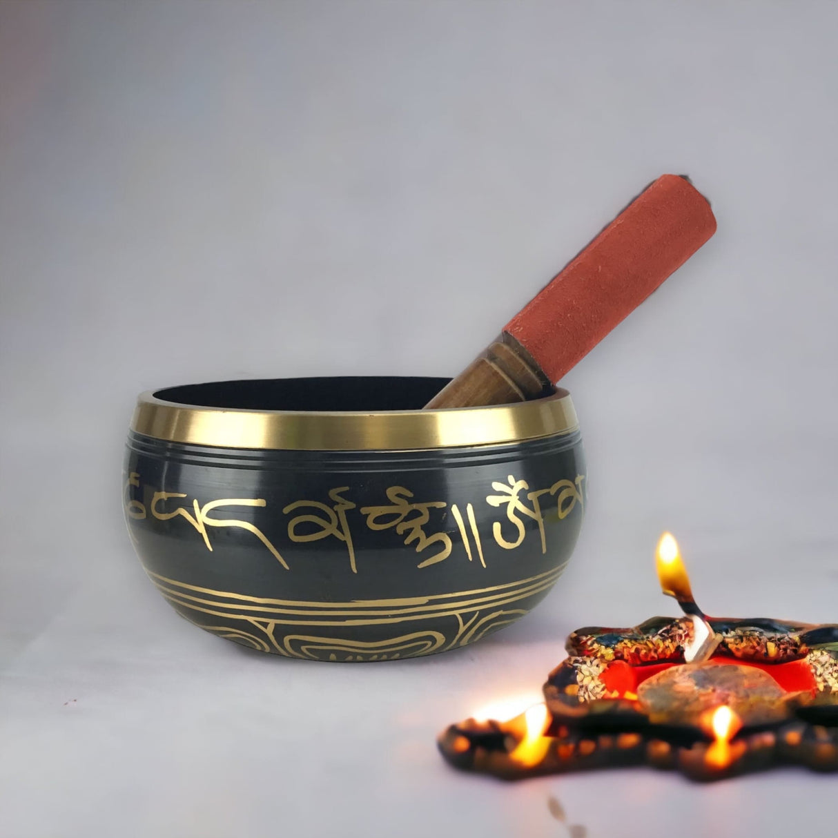 Indian tibetan meditation singing bowl set decorative round