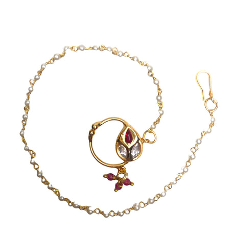 Kundan classic nose ring with chain gold plating fine