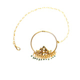 Kundan crystal nose ring with gold plating pearl hair chain