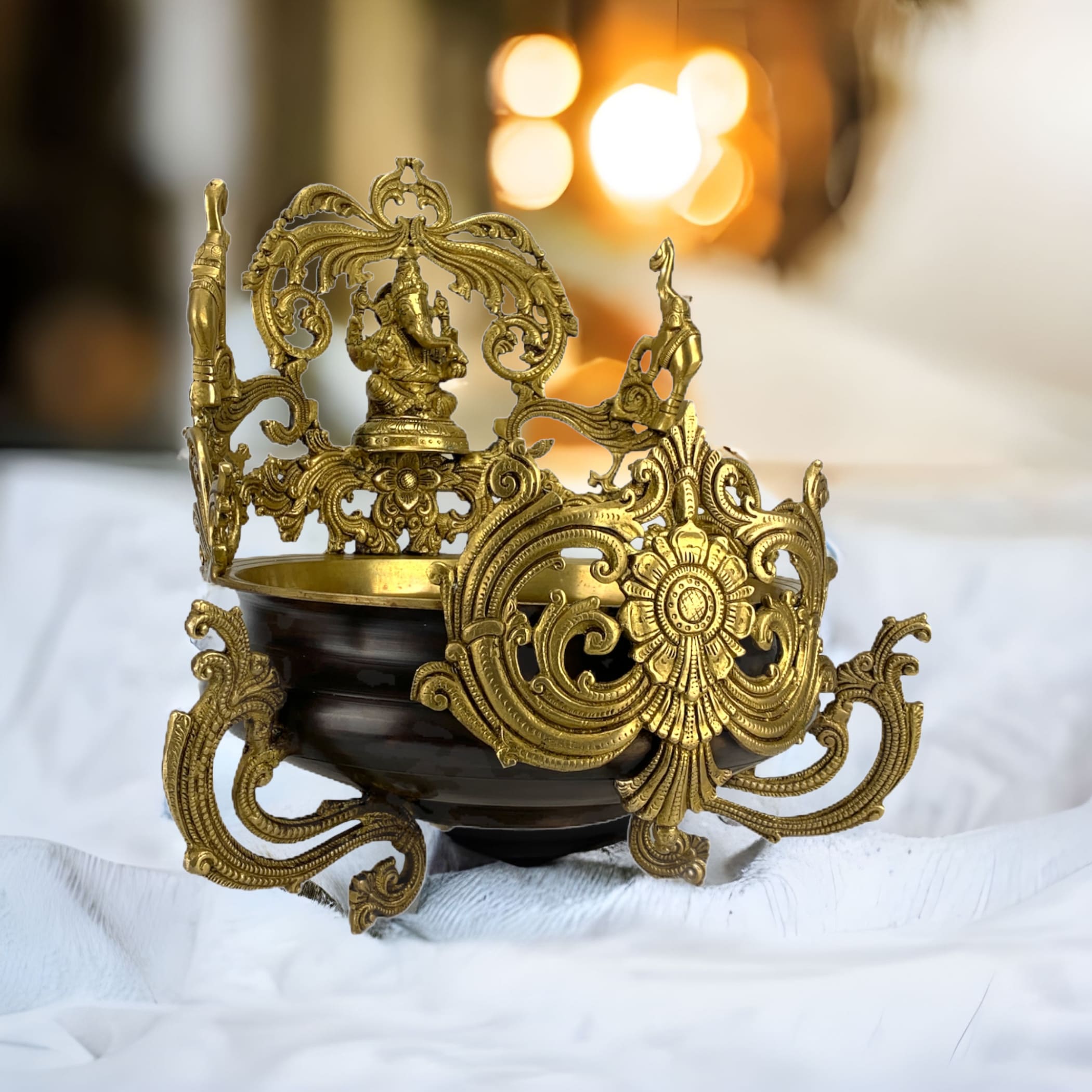 Large ganesh urli bowl center table decor brass showpiece