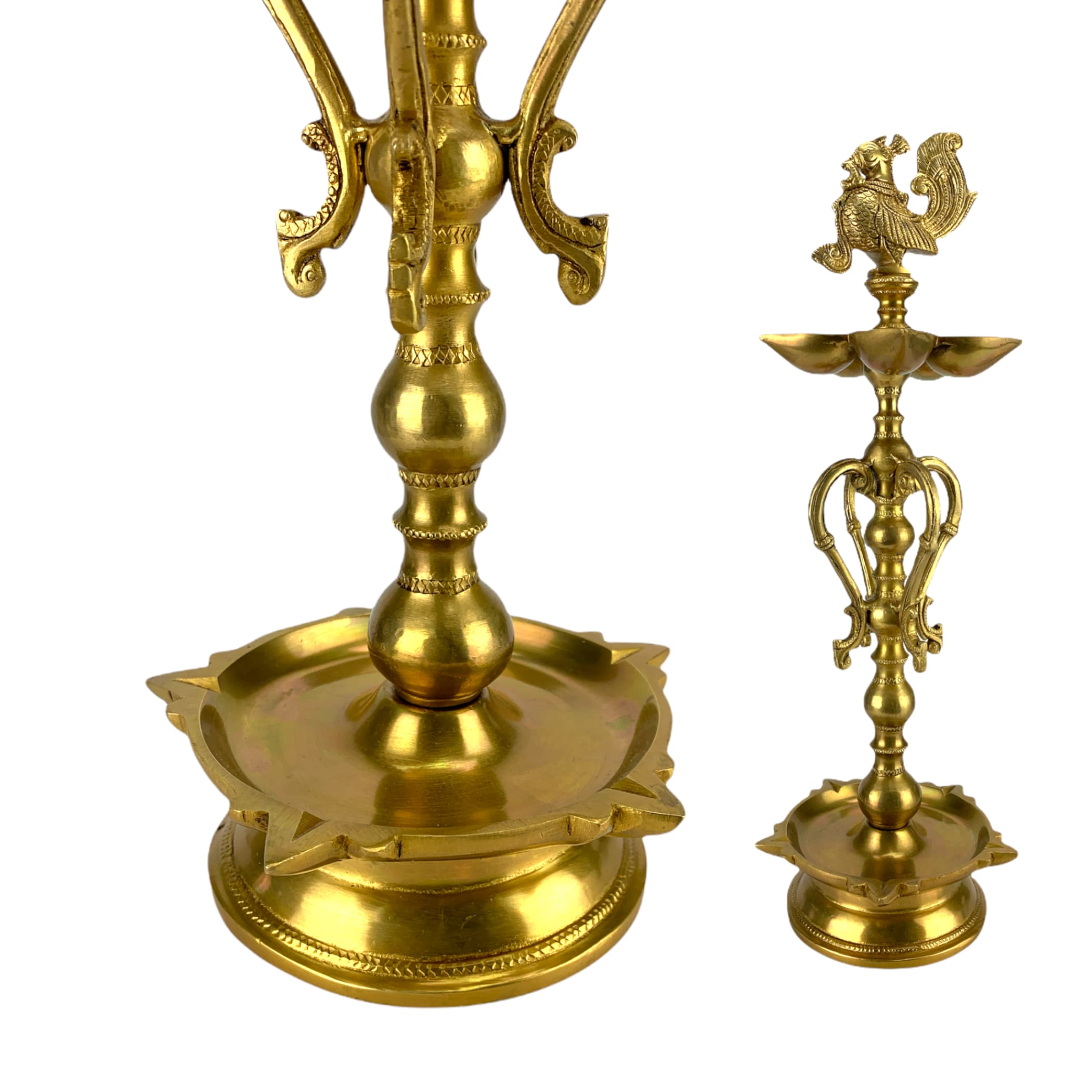 Large peacock brass oil tall diya samai diwali decor lamp