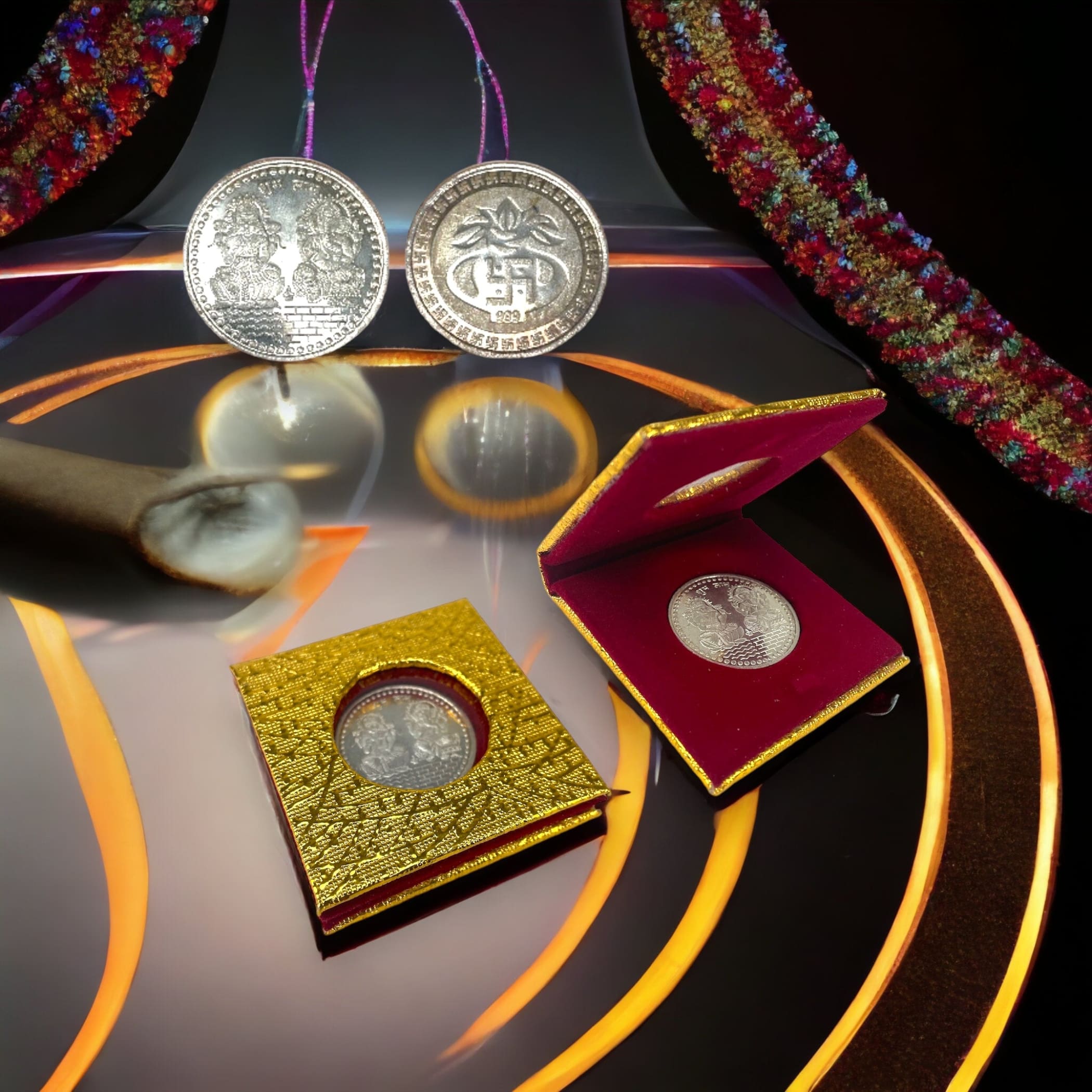 Laxmi ganesh silver coin [plated] pooja wedding return gift