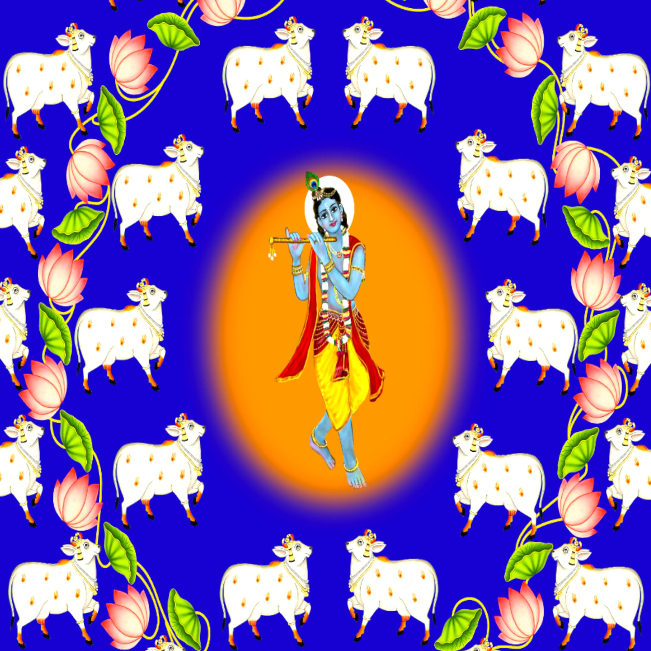 Lord krishna backdrop with cow indian traditional cloth