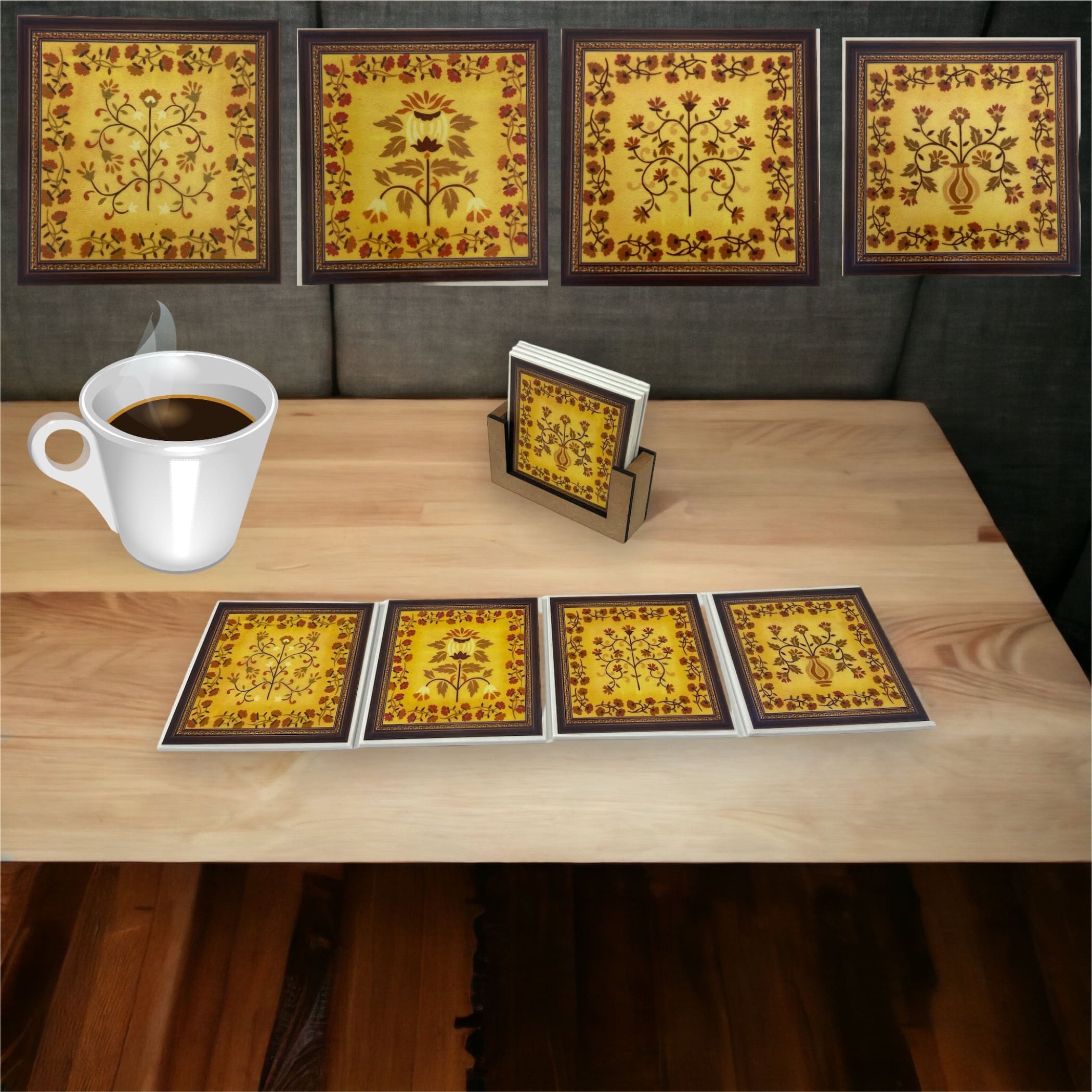 Marble coaster set handcrafted coasters engraved inlay stone