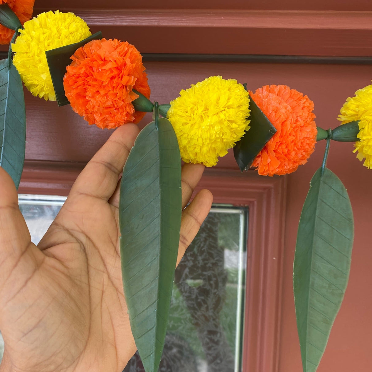 Marigold mango leaf door toran hanging valance festival