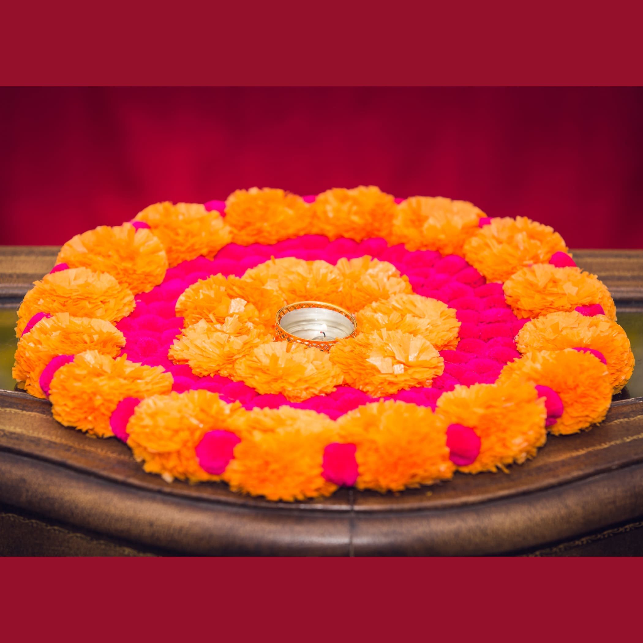 Mat rangoli diwali decor set artificial marigold flowers