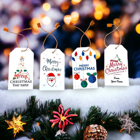 Merry christmas holiday favor 10 printed tags for gifts