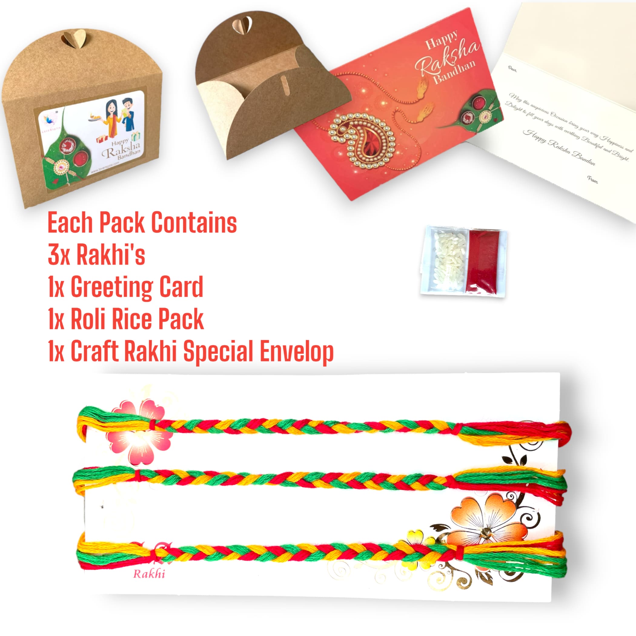Pack Of 3 Minimalist Rakhi For Brother Card Braclet Gift