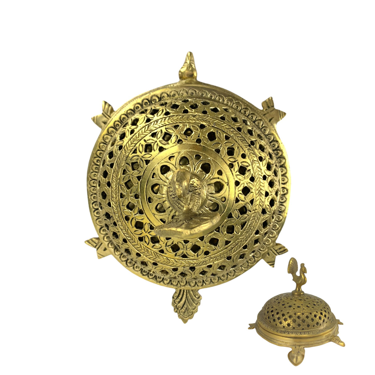 Peacock brass incense stick holder agarbatti and dhoop ash