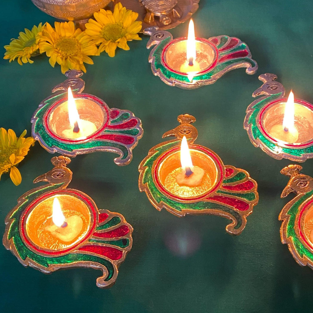 Buy peacock deepam brass finish diya samai deepak oil lamp indian ...