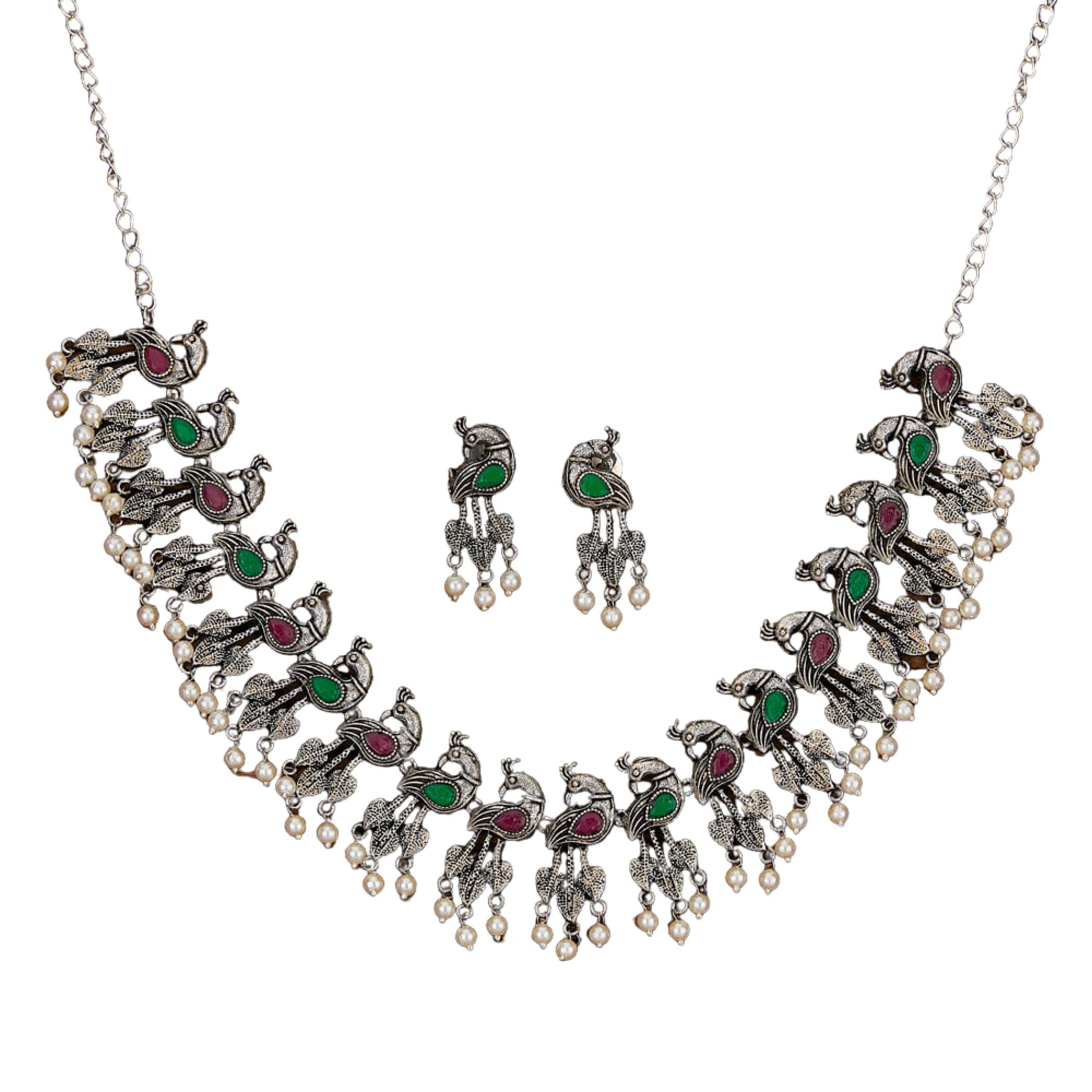 Peacock oxidised jewelry set traditional necklace south