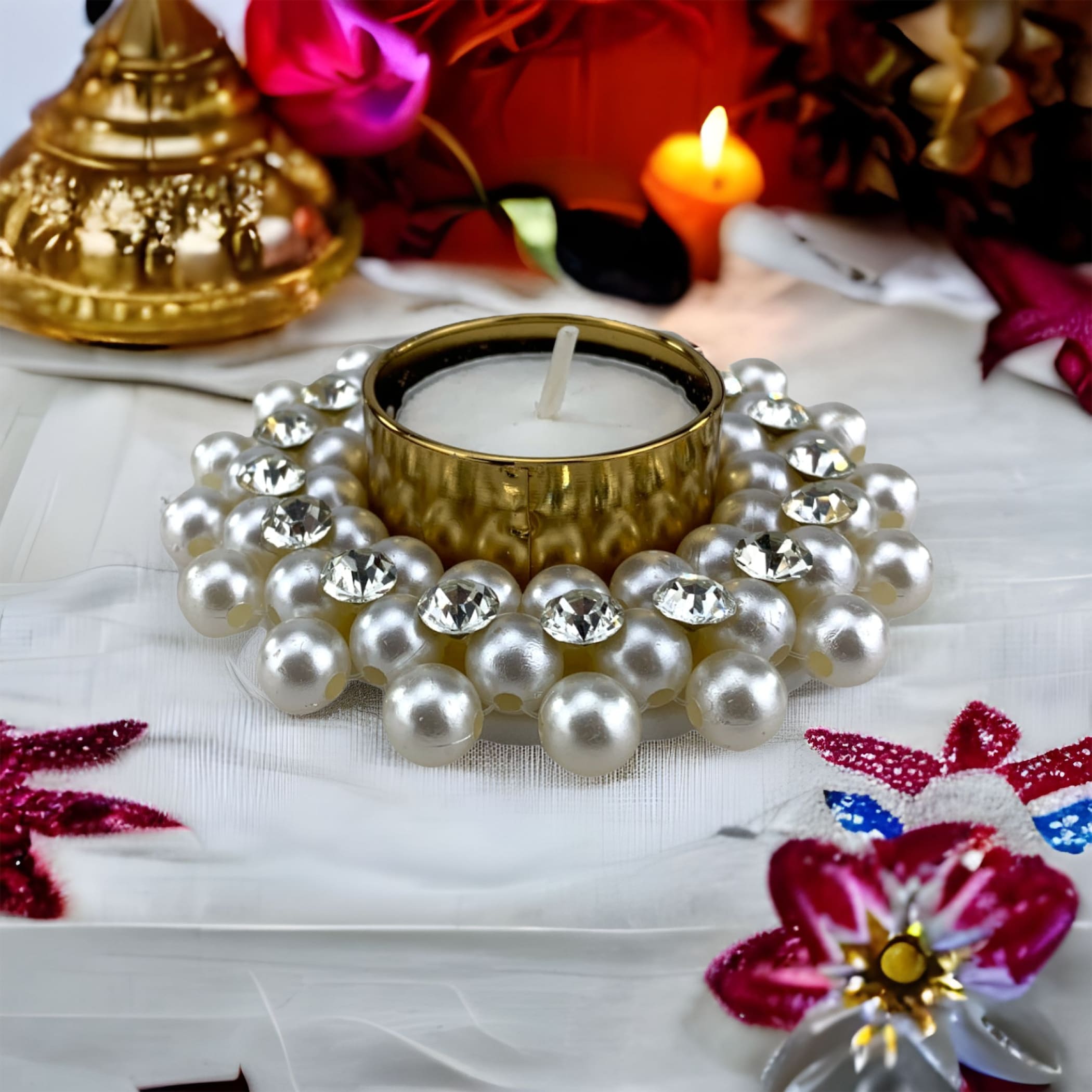 Pearl Tealight Candle Holders Diwali Decoration Christmas