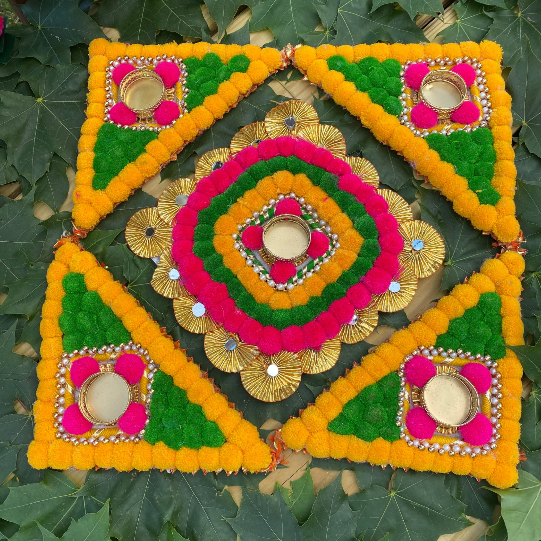 Pompom rangoli set mat decoration indian diya diwali gift