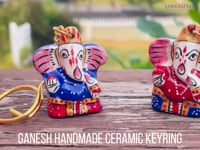 Ceramic Ganesh Keychain Traditional Lord Ganesha Pendant Small Size Ganesha Keyring Lucky Charm Keychain Indian God Keychain For Pooja Wedding Gift For Her Birthday Gift
