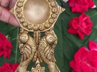 Brass Finish Pooja Aarti Spoon 1 Pc Diya Twin Parrot Design Round Hawan Spoon For Pouring Ghee In Hawan Kund Diwali Gift Ethnic Indian Aarti Spoon Wedding Return Gifts Home Temple Decor