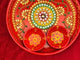 Rhinestone Pooja Aarti Thali With Bowls Meenakari Work Red Painted Handmade Stylish Platter Haldi Kumkum Thali Ganesh Pooja Teej Diwali Pooja Thali Housewarming Gift