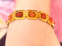 Rudraksha Bracelet For Men Women Gold Plated Designer Himalayan Bead Bracelet 5-mukhi Face Rudraksha Bead Golden Color Stylish Spiritual Jewelry For Positive Energy, Prosperity