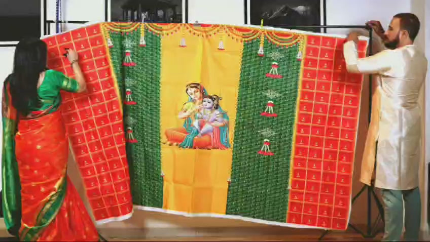 Annaprasana Backdrop 5x8 Feet Indian Traditional Cloth Backdrop Baby Shower Decor Indian Pooja Wall Decor Indian Wall Art Photo Decor Banner Decorative Pooja Cloth Seemantham Favor