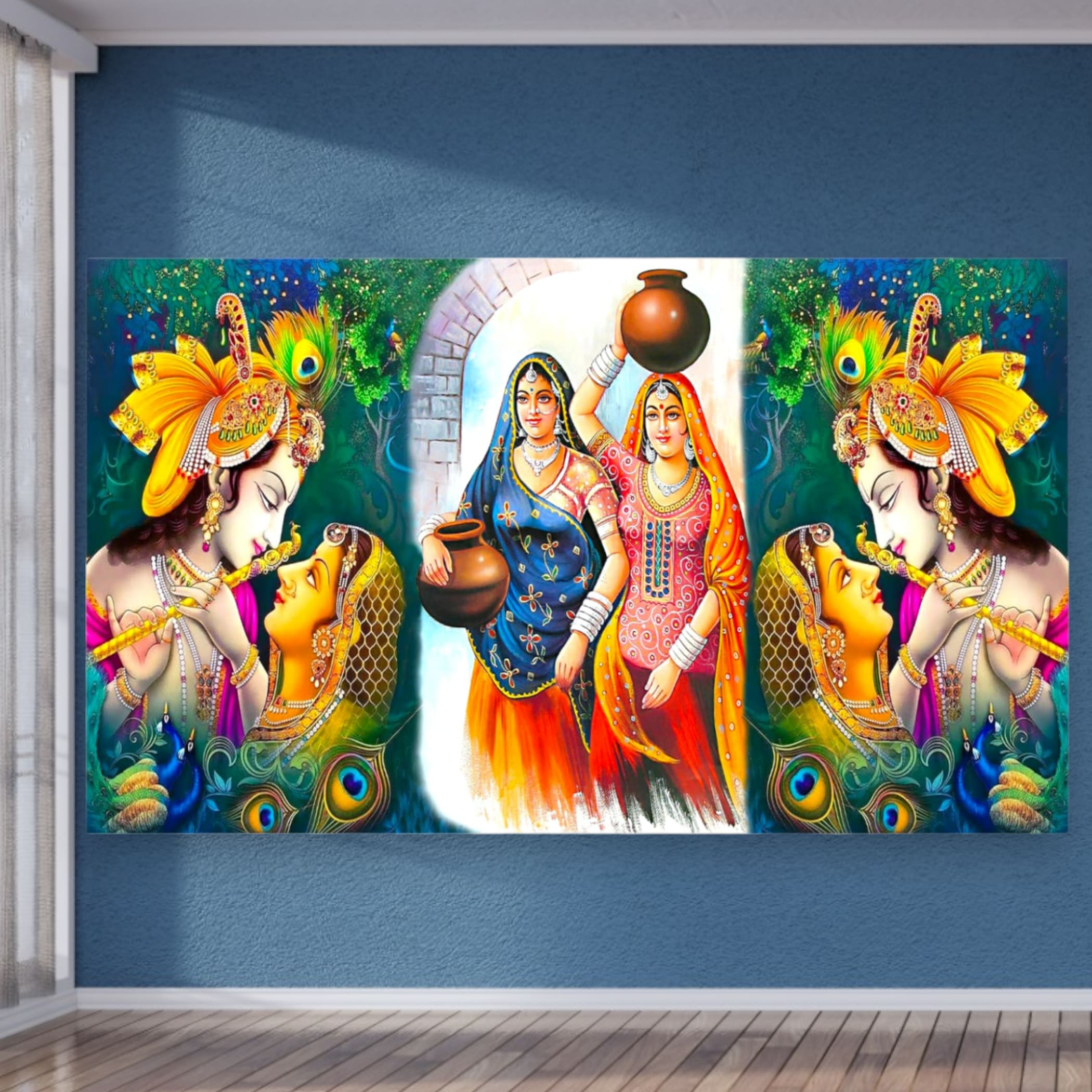 Radha Krishna Banner With Gopiya Janmashtami Decor Cloth
