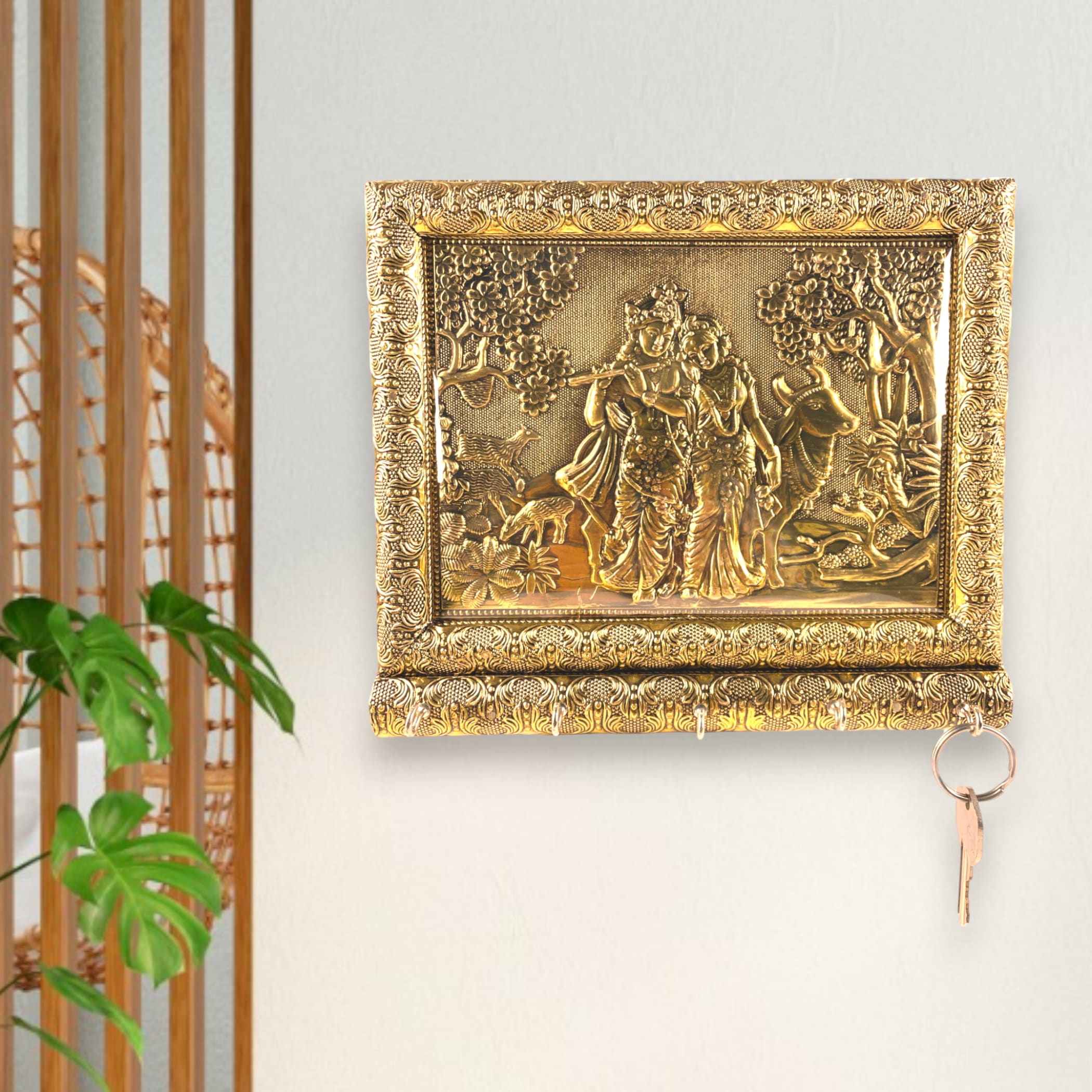 Radha krishna with cow key holder home decor hooks for wall