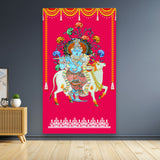 Krishna with cow backdrop indian traditional rani cloth 5x8