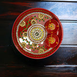 Rhinestone pooja aarti thali with bowls meenakari work red