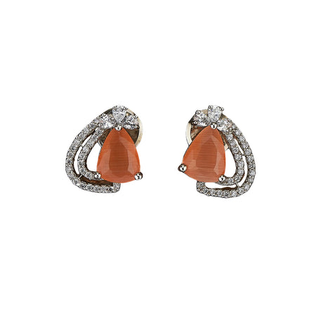 Stud earrings for women rhodium plating american cz diamond