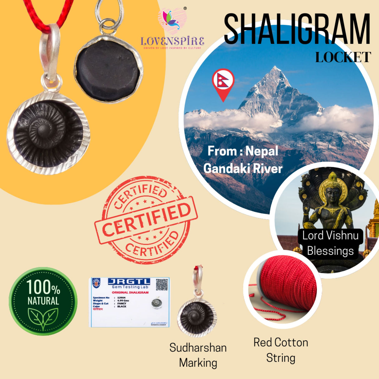 Shaligram pendant necklace natural sudarshan silver plated