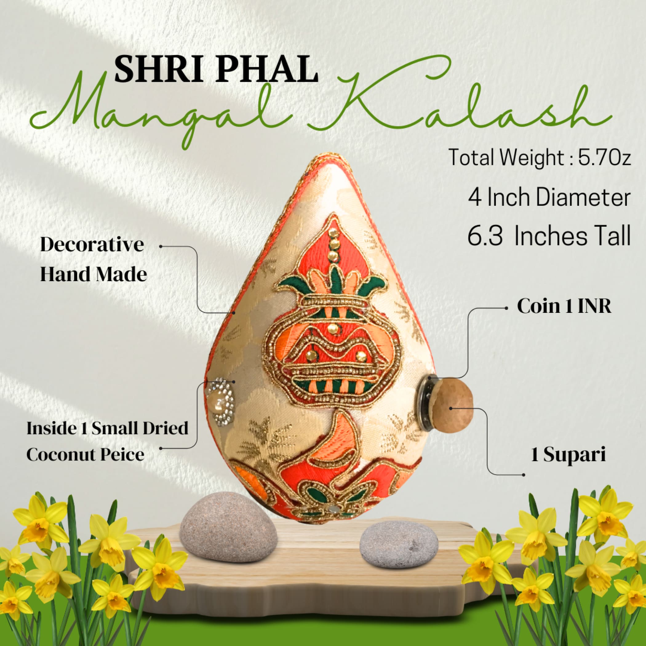 Shriphal mangal kalash decorated coconut for wedding shagun