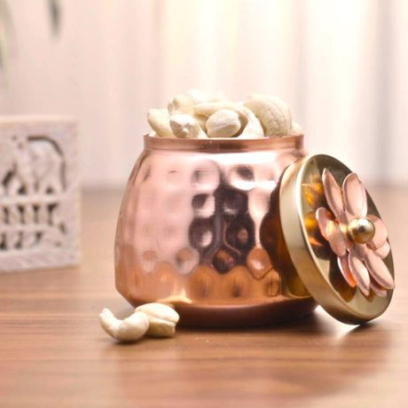 Hammered copper plating dryfruits jar with lid decorative